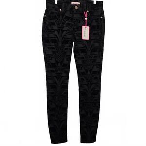 NWT Ted Baker Jeans Women's 29 Black Skinny Velvet Cotton Stretch Aztec Design
